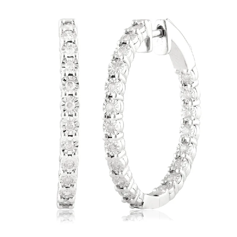 Cute Stud Earrings For Kids-1/2 Carat Diamond Hoop Earrings in Sterling Silver