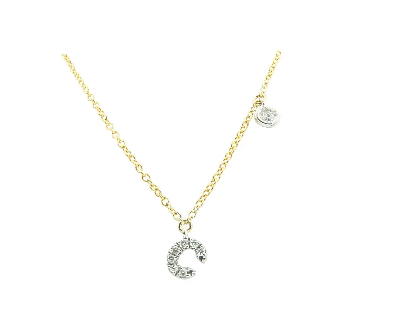 14Kt White And Yellow Gold Diamond Initial C Necklace