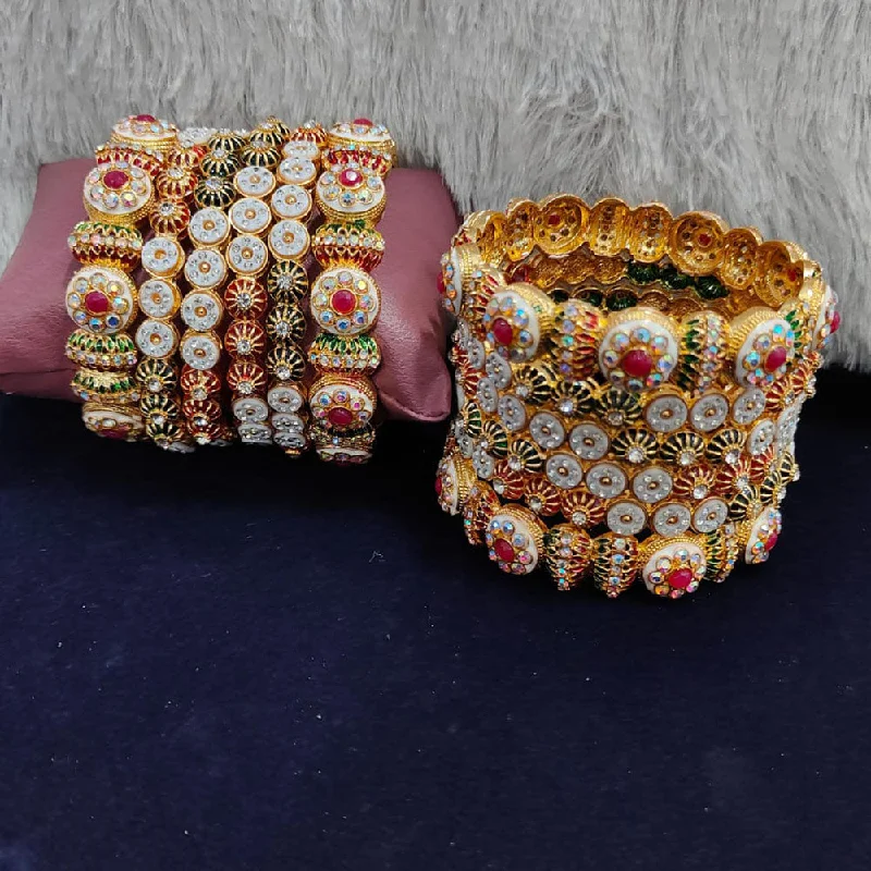 Stunning Beaded Bangles For Vibrant Fashion-Pooja Bangles Gold Plated Austrian Stone And Meenakari Bangles Set