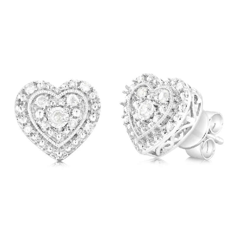 Playful Earrings For Youthful Energy-1/6 Carat Diamond Heart Stud Earrings in Sterling Silver