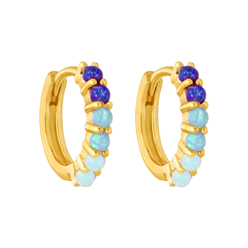 Gold Plated Earrings For Weddings-The Ombre Opal Essential Huggies