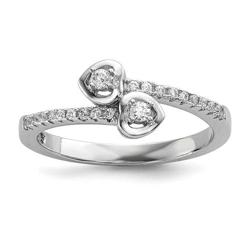 Affordable Gemstone Rings For Fashion Lovers-Sterling Silver CZ Brilliant Embers Double Hearts Two-Stone Ring