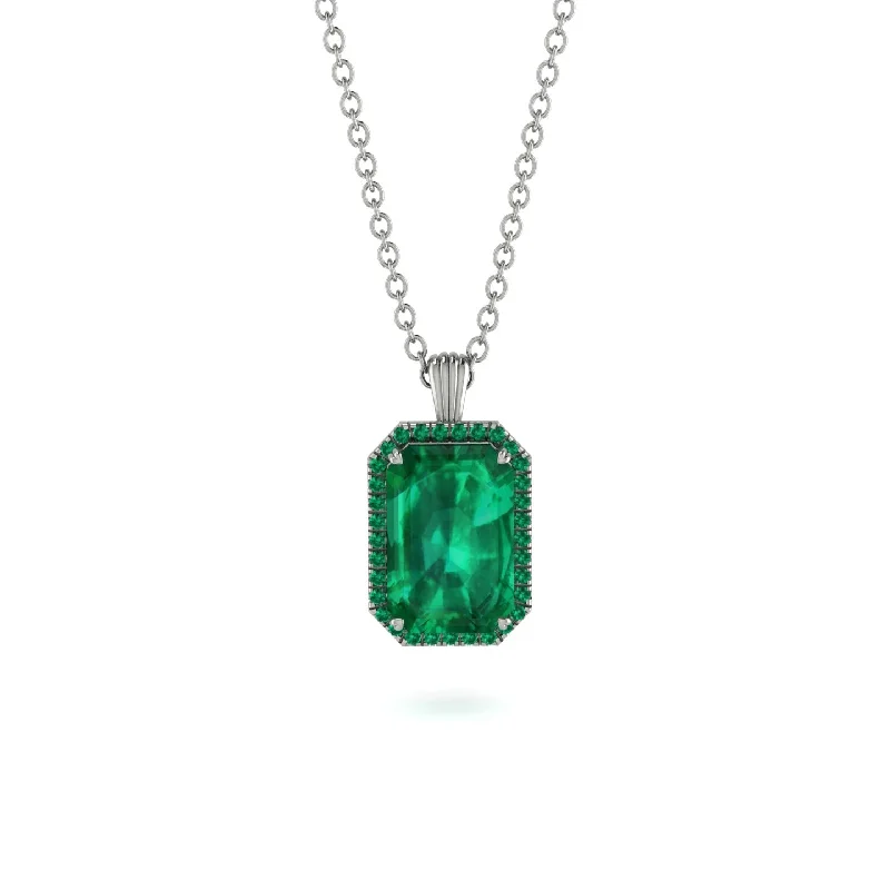 Halo Emerald Cut Emerald Necklace - Izabella No. 21