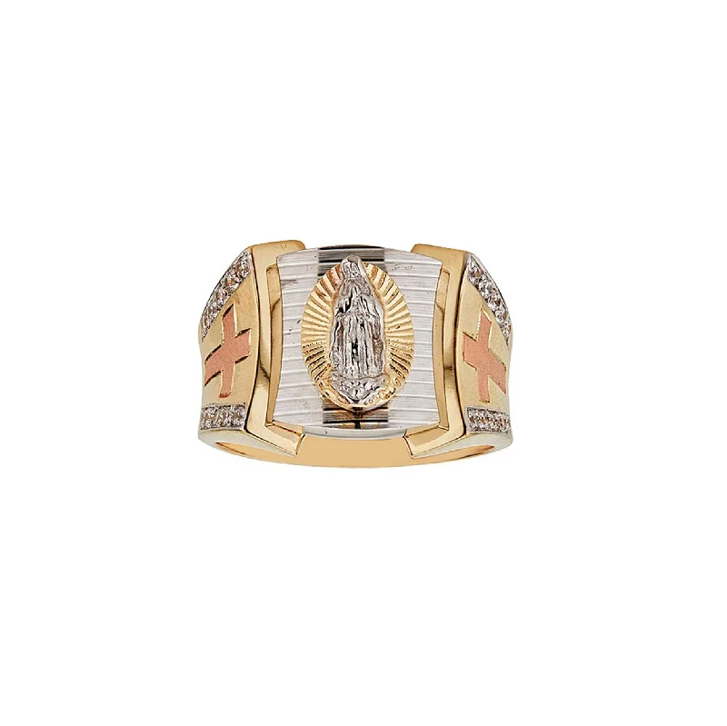 Unique Engagement Rings For Stylish Brides-Tri-Color Virgin Mary Mens Ring (14K)