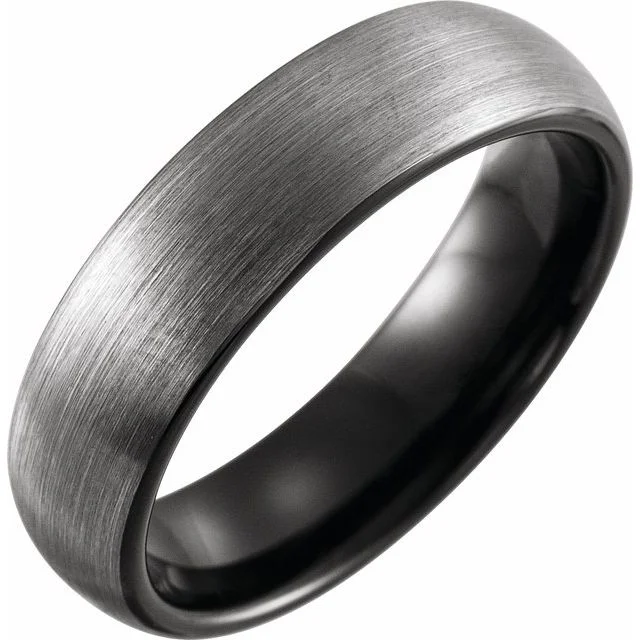 Bold Gemstone Rings For Statement Pieces-Black PVD Tungsten 6 mm Band with Satin Finish