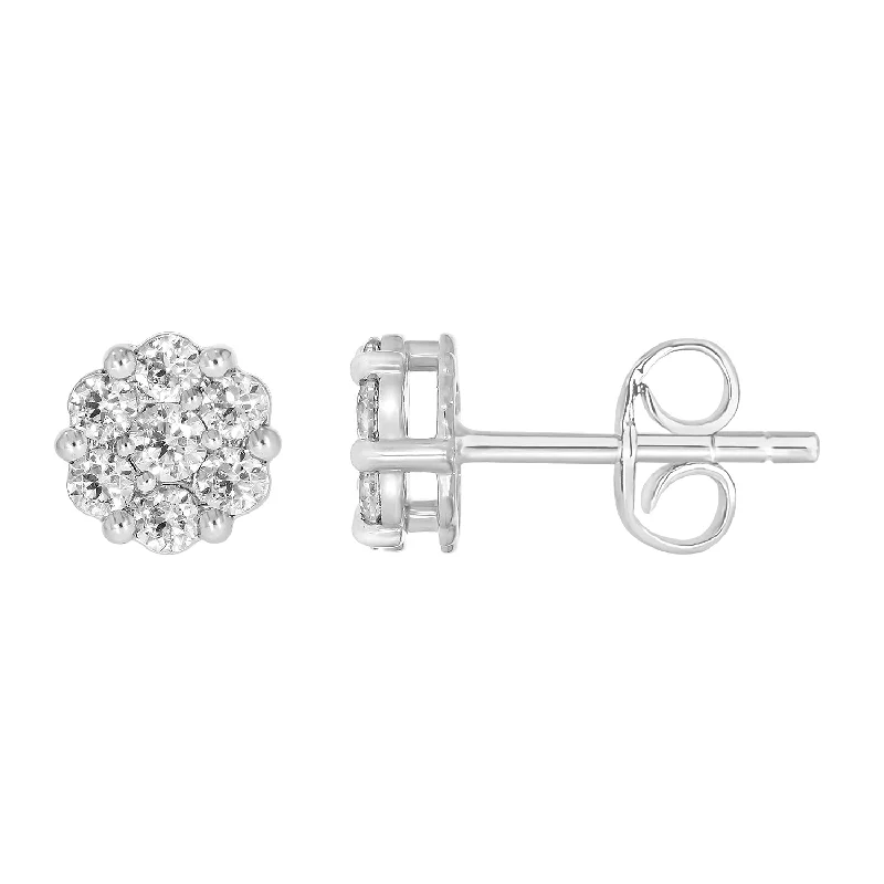 Intricate Earrings For Unique Styles-9ct White Gold 1 Carat Diamond Cluster Stud Earrings