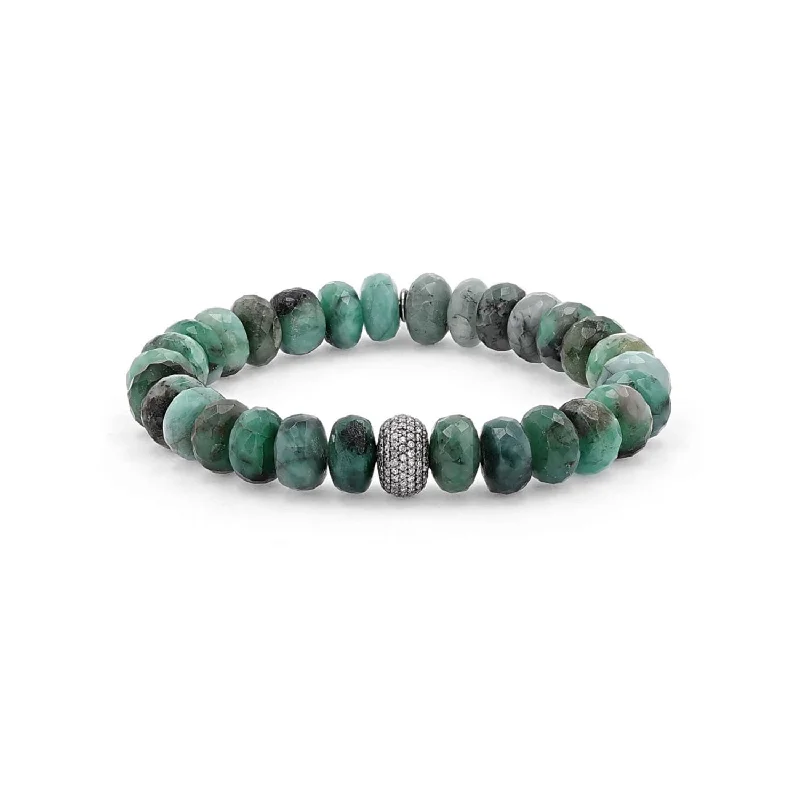 Beautiful Gemstone Cuff Bracelets For Fashion-Forward Style-Raw Emerald Bracelet with Diamond Donut Bead  B0001859