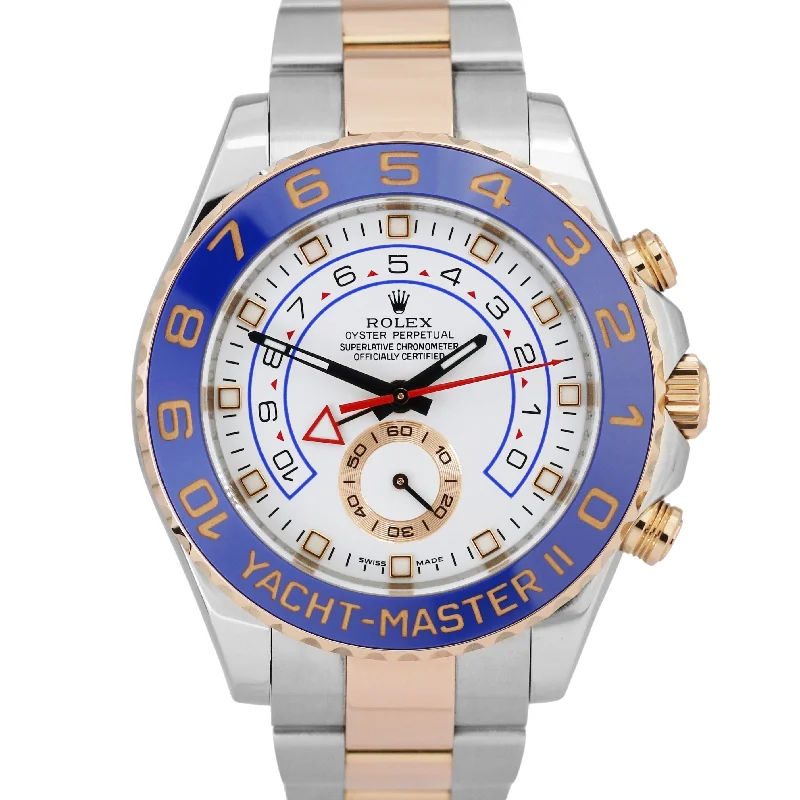 Luxury Diamond Watches For Special Occasions-MINT Men's Rolex Yacht-Master II 44mm BLUE HANDS Two-Tone 18K Rose Gold 116681