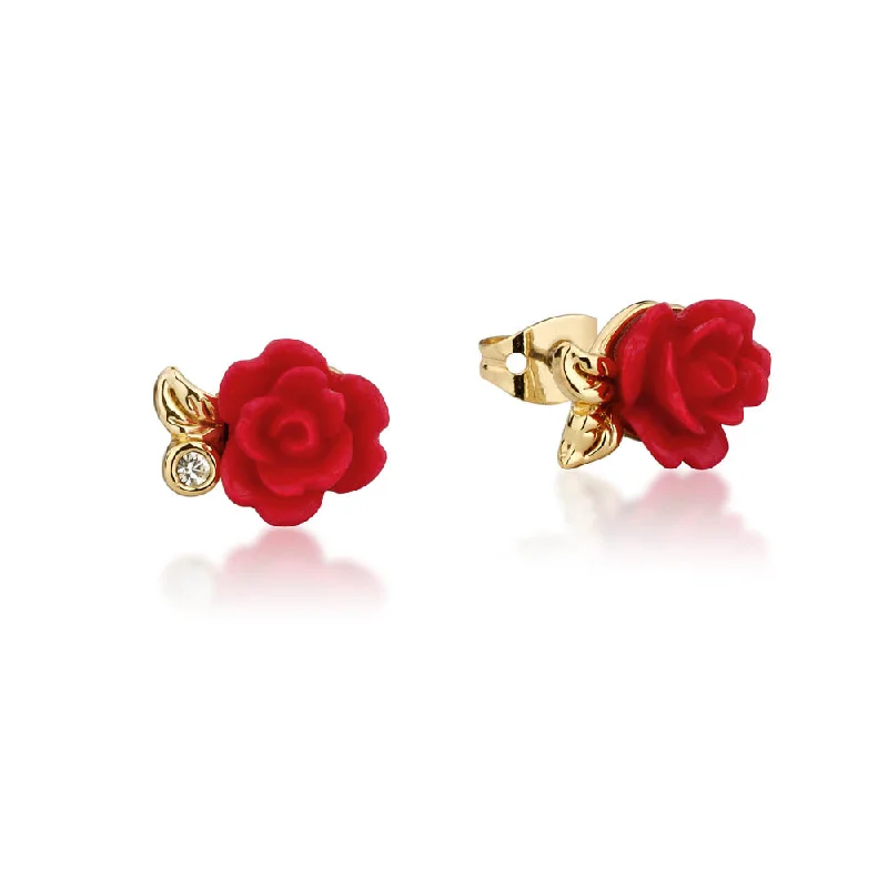 Glittery Earrings For Dazzling Nights-DISNEY Beauty and the Beast Enchanted Rose Stud Earrings