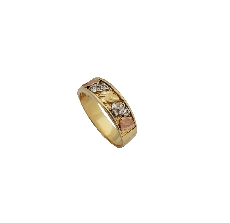 Bold Gold Rings For Statement Fashion-CZ Tricolor Leaf Band (14K)