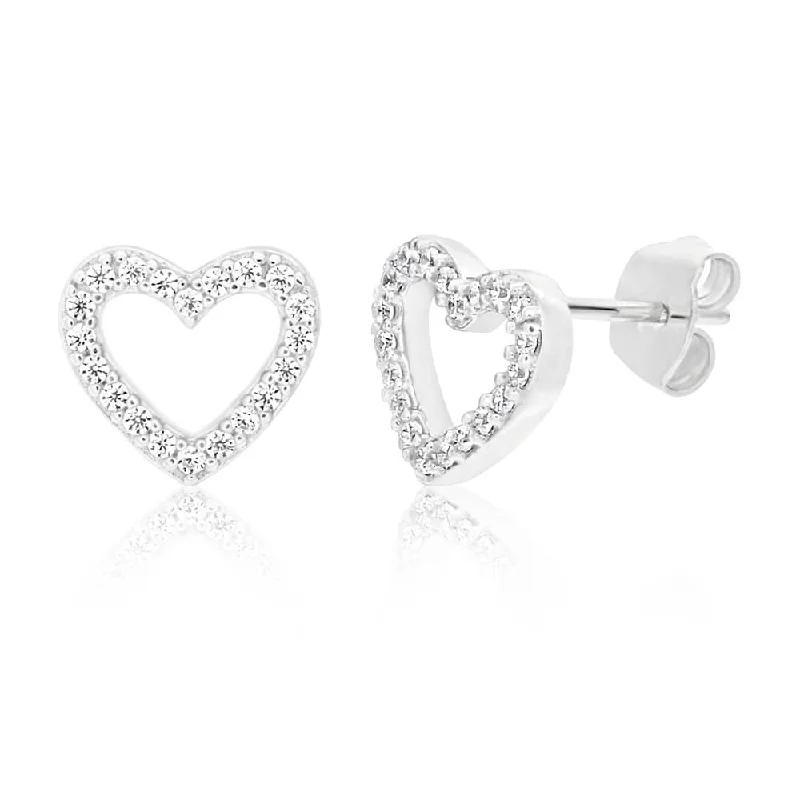 Silver Drop Earrings For Elegant Occasions-Sterling Silver Cubic Zirconia Open Heart Stud Earrings