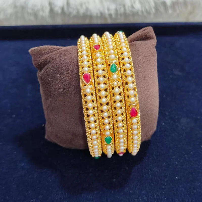 Unique Silver Bangles For Creative Looks-Pooja Bangles Gold Plated Crystal Stone And Pearls Bangles Set