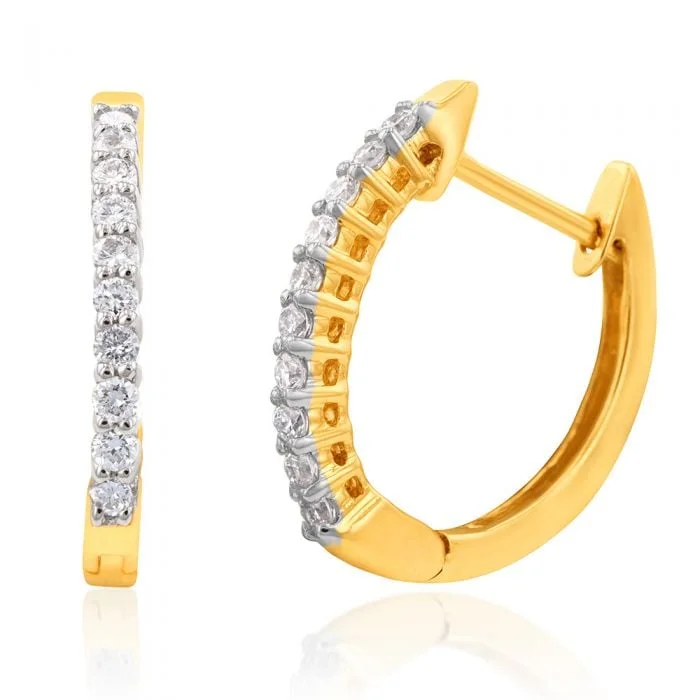 Elegant Pearl Earrings For Evening Glam-Luminesce Lab Grown 1/4 Carat Diamond Claw Hoop Earrings in 9ct Yellow Gold