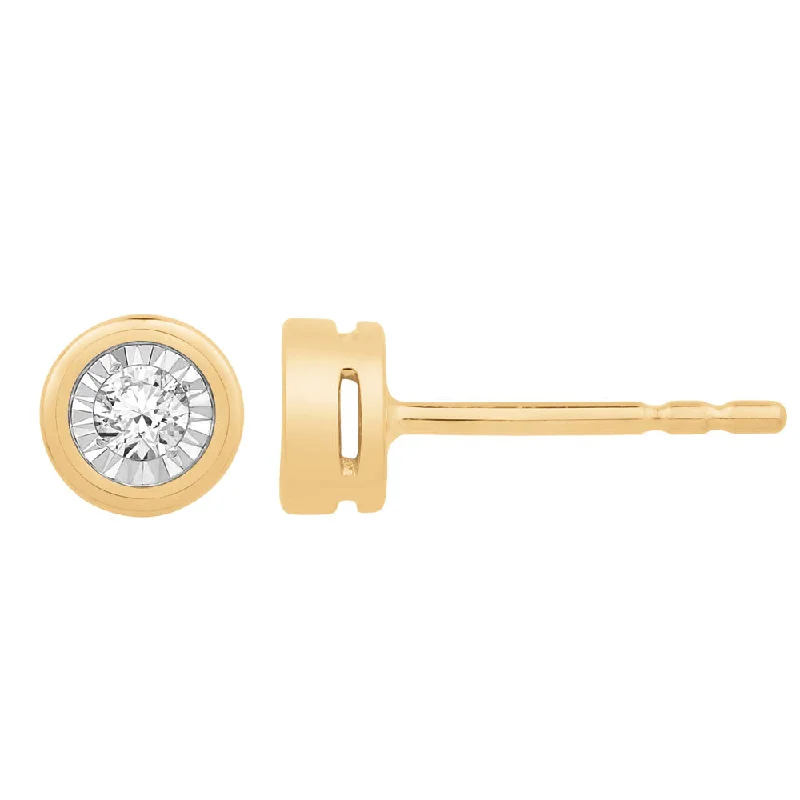 Natural Stone Earrings For Boho Style-9ct Yellow Gold Stud Earrings with 10 Points of Diamond