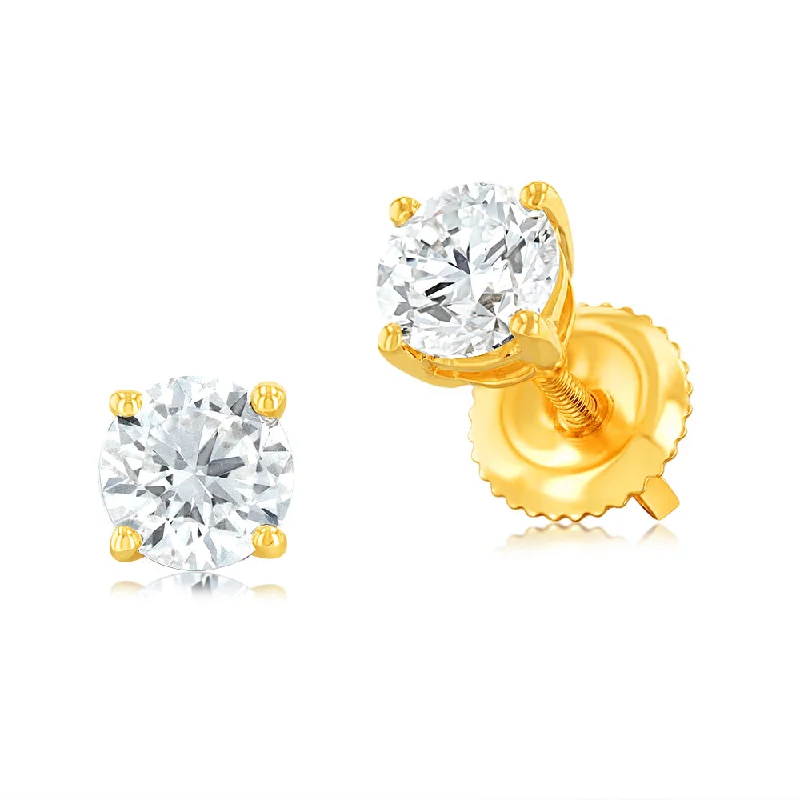 Long Drop Earrings For Elegant Nights-14ct Yellow Gold Luminesce Lab Grown 1 Carat Diamond Screwback Solitaire Stud Earrings