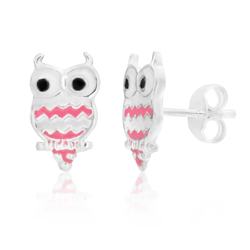 Exclusive Earrings For Fashion Forward Style-Sterling Silver Owl Pink Stud Earrings