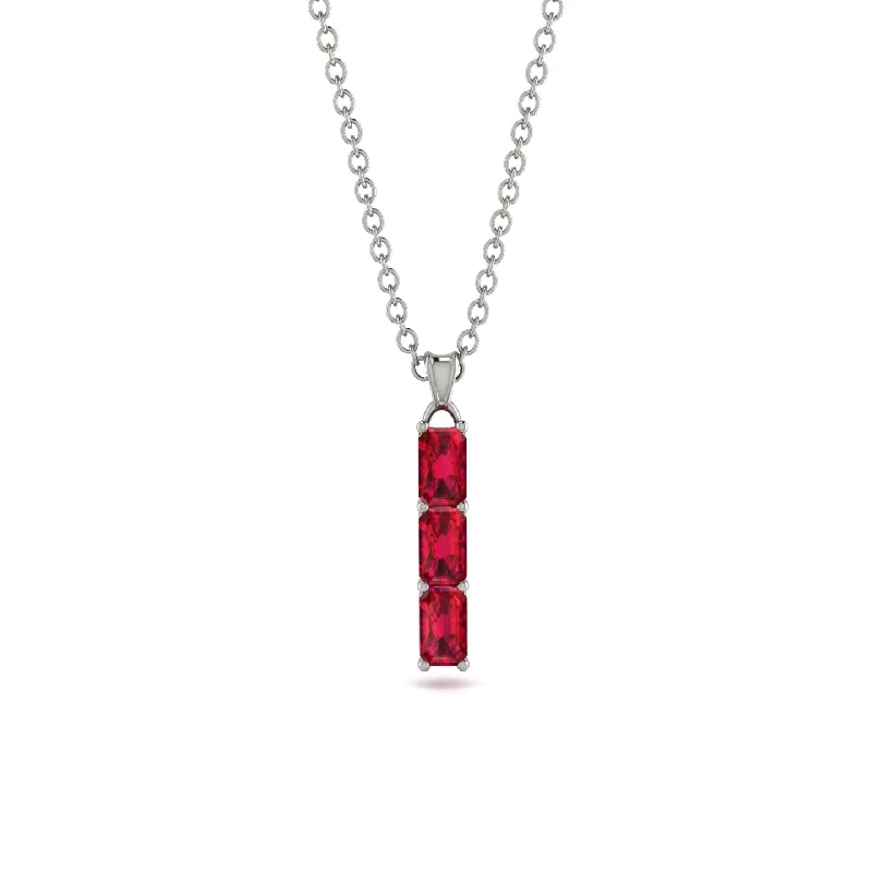 3 Emeralds Cut Ruby Necklace With Hidden Diamonds - Ember No. 57