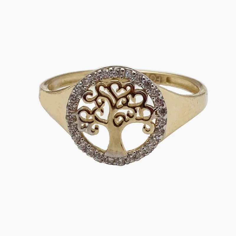 Stunning Gemstone Rings For Bold Statements-Stoneset Border Tree of Life Ring (14k)