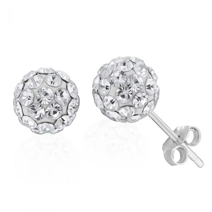 Elegant Bead Earrings For Classy Fashion-Sterling Silver Crystal White Ball Stud Earrings