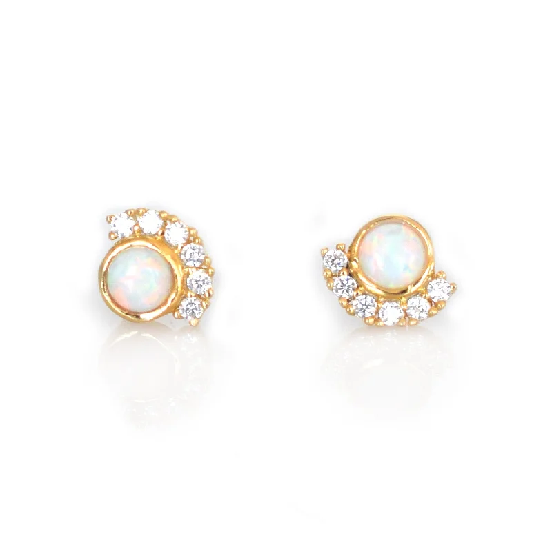 Bright Yellow Earrings For Fun Style-Opal & Diamond Parisian Sunset Studs