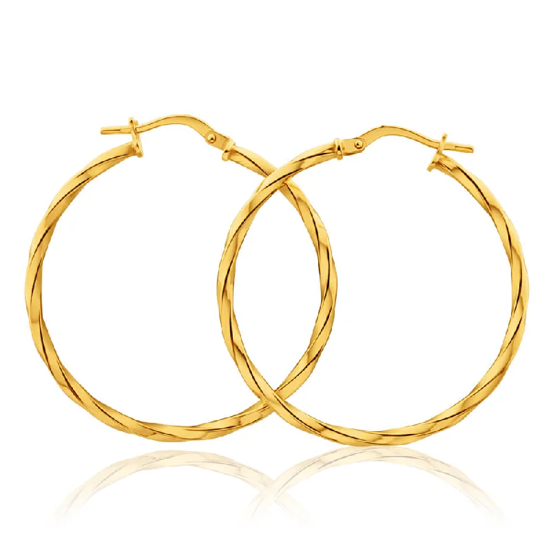 Glittering Earrings For Glamorous Outfits-9ct Yellow Gold Silver Filled Twist 30mm Hoop Earrings