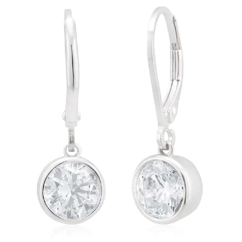 Fashion Earrings For Casual Gatherings-Sterling Silver Cubic Zirconia 6.5mm Bezel Drop Earrings