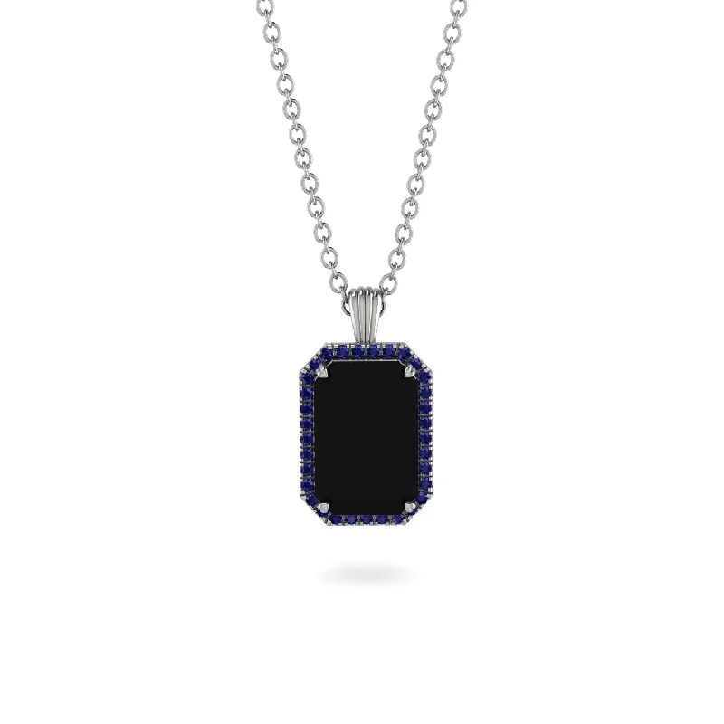 Halo Emerald Cut Black Diamond Necklace - Izabella No. 69