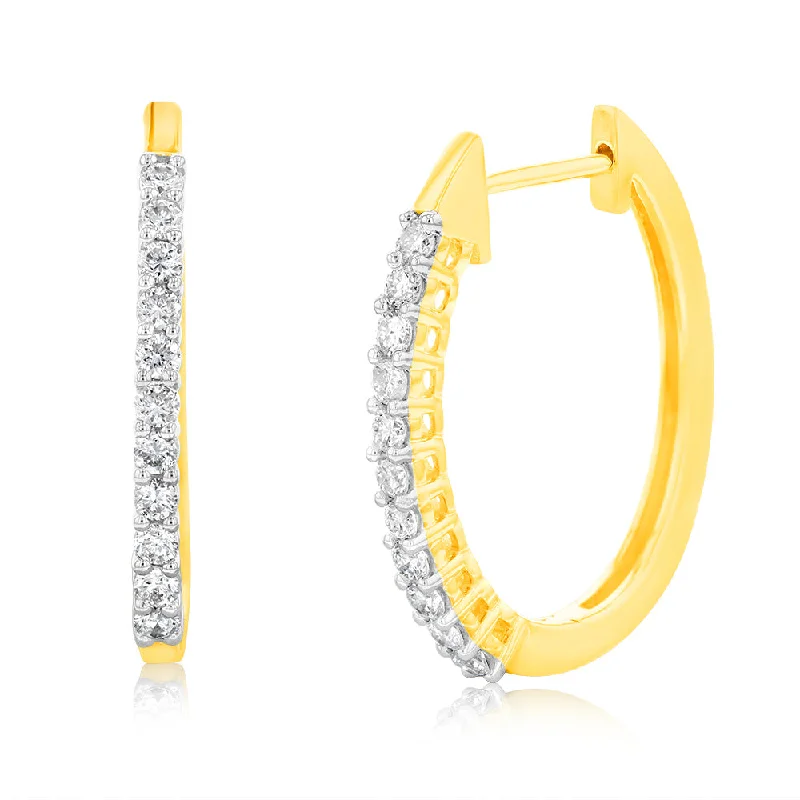 Artistic Earrings For Boho Style-Luminesce Lab Grown 1/2 Carat Diamond Claw Hoop Earrings in 9ct Yellow Gold