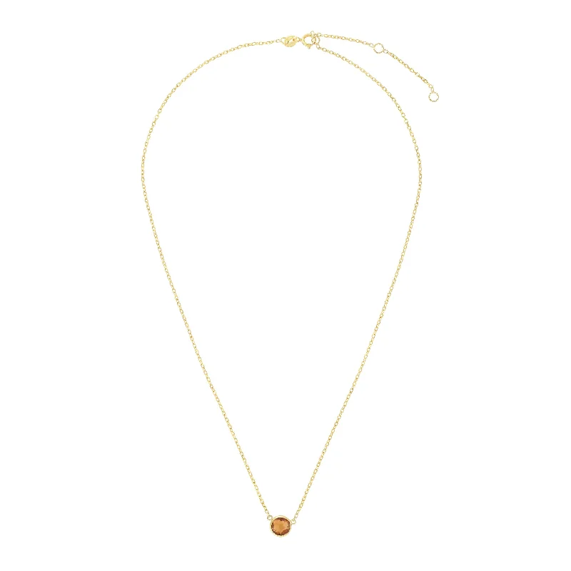 14kt Gold 17 inches Yellow Finish Extendable Colored Stone Necklace with Spring Ring Clasp with 0.9000ct 6mm Round Yellow Citrine