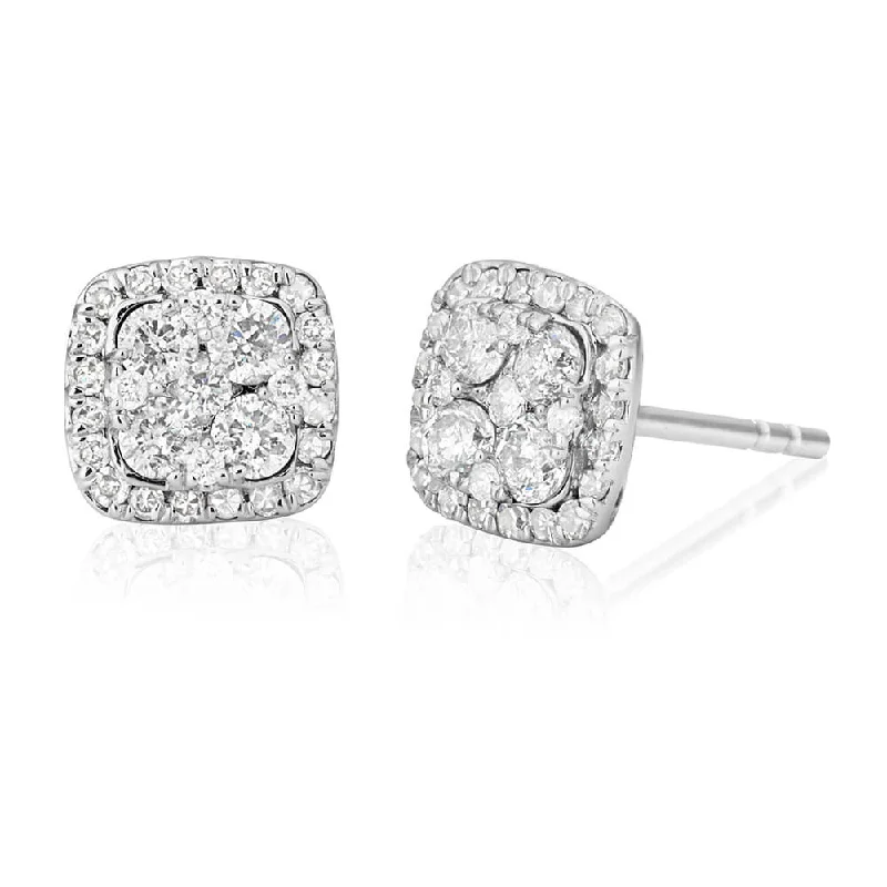 Statement Earrings For Special Occasions-9ct White Gold Radiant 1/2 Carat Diamond Stud Earrings