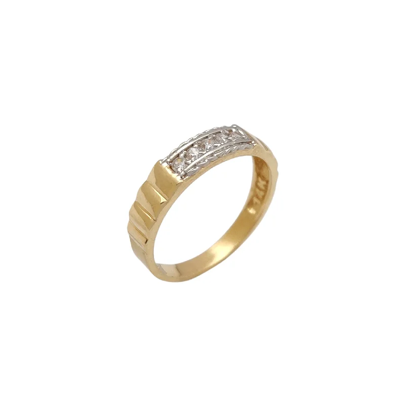 Timeless Gemstone Rings For Special Occasions-Ridged Two-Tone CZ Band (14K)