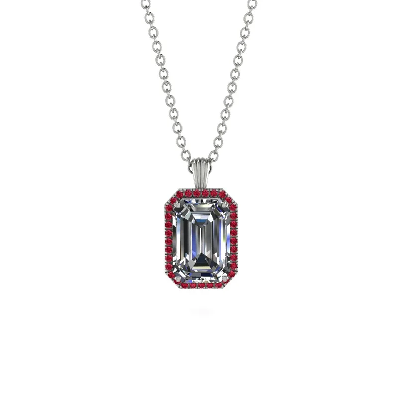 Halo Emerald Cut Diamond Necklace - Izabella No. 48