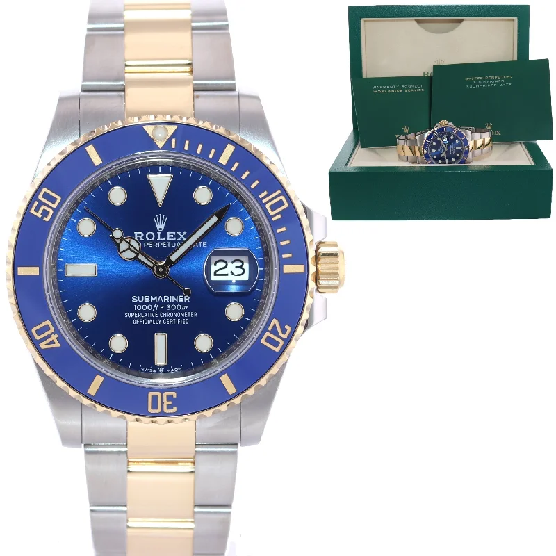 Classic Gold Watches For Timeless Glam-2024 MINT Rolex Submariner 41mm Blue 126613LB Two Tone Gold Steel Watch Box