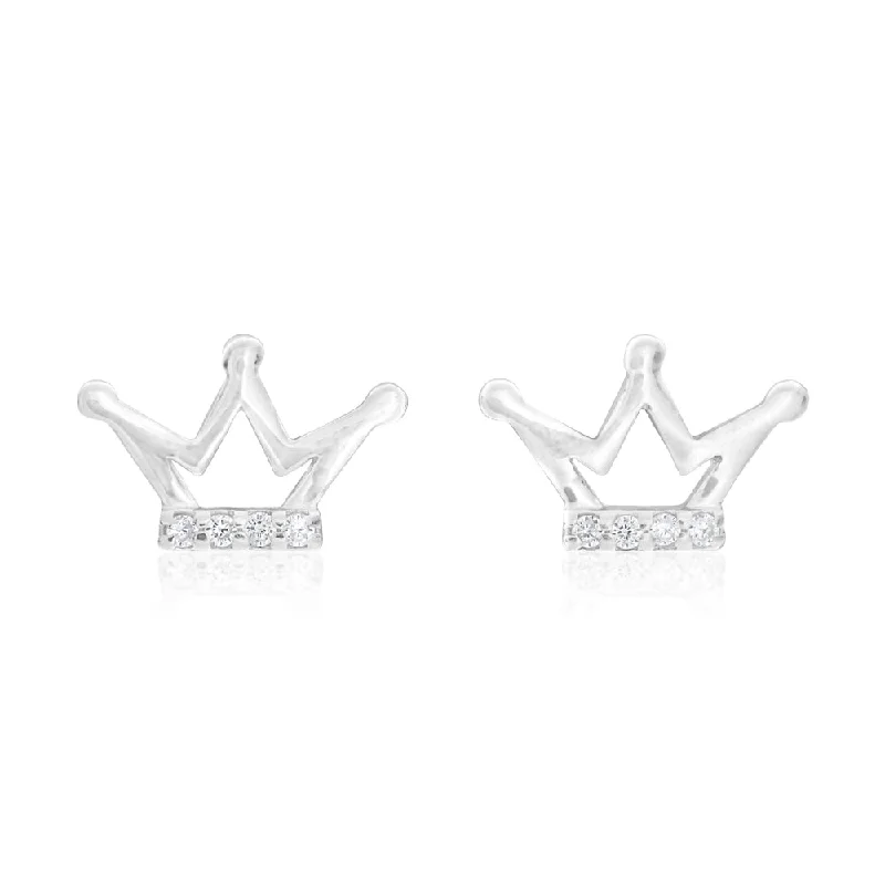 High Quality Earrings For Everyday Wear-Sterling Silver 3 Point Crown Stud Earrings