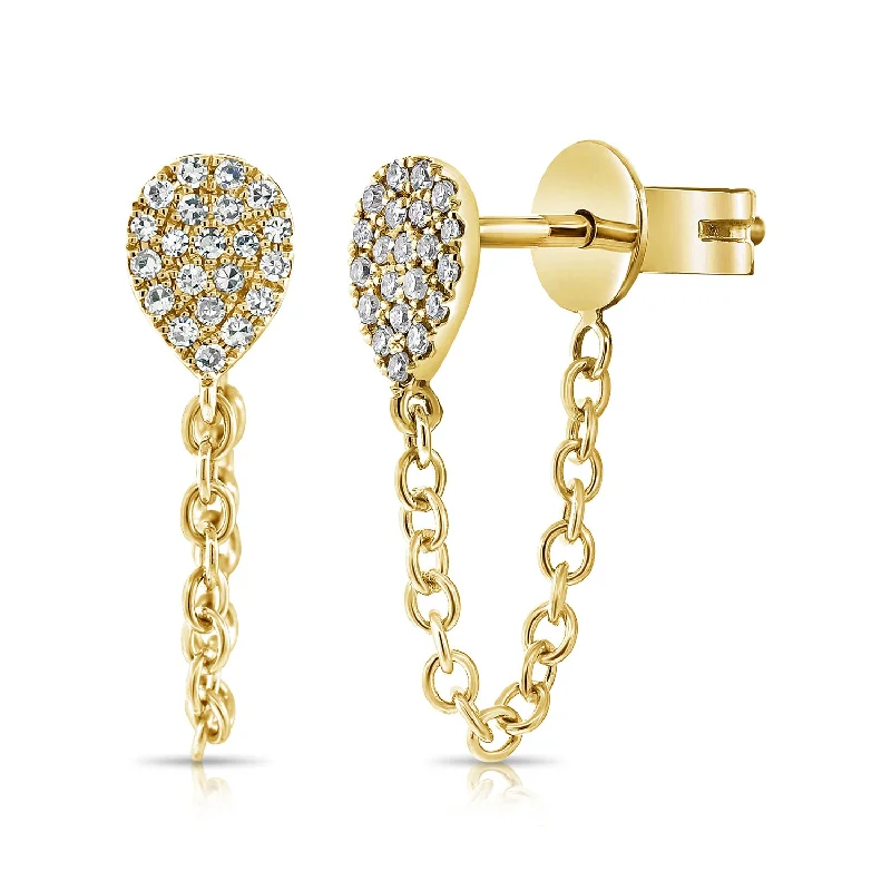 Classic Gold Earrings For Timeless Appeal-Diamond Pear Shaped Stud with Chain