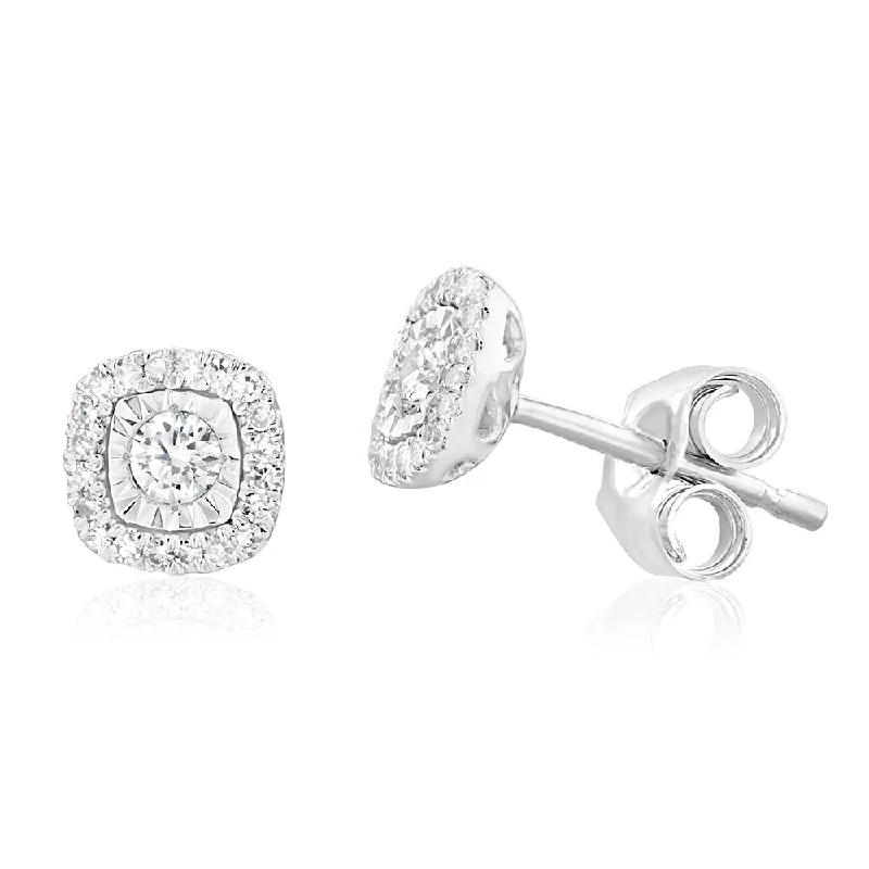 Glamorous Earrings For Elegant Evenings-Luminesce Lab Grown 9ct White Gold 1/5 Carat Diamond Halo Stud Earrings