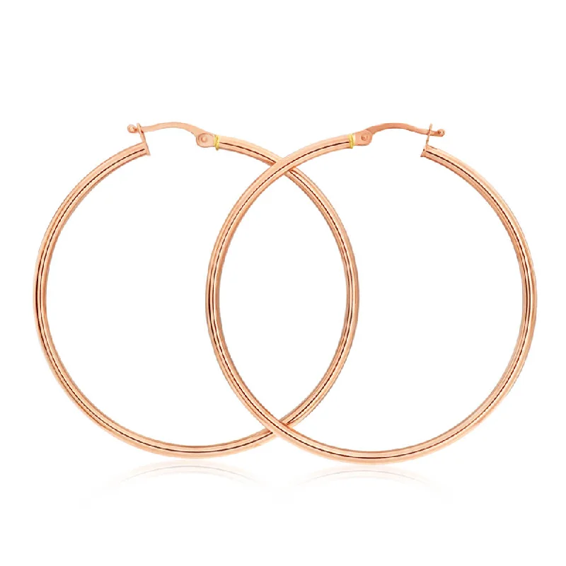 Simple Crystal Earrings For Delicate Style-9ct Rose Gold Plain 40mm Hoop Earrings European made