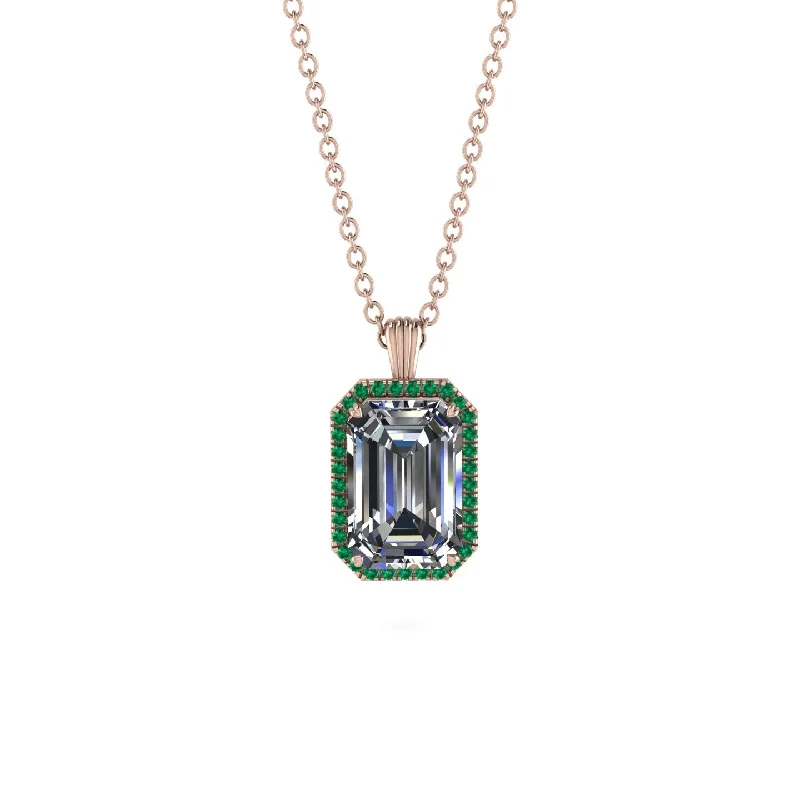 Halo Emerald Cut Diamond Necklace - Izabella No. 17