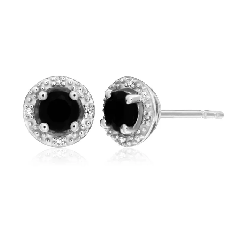 Beaded Earrings For Craft Lovers-Natural Sapphire 8 Diamonds Stud Earrings in Sterling Silver