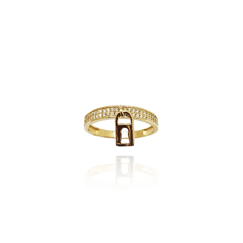 Stunning Emerald Rings For Luxury Appeal-Dangling Padlock Two-Row CZ Band (14K)