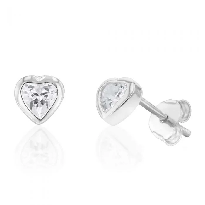 Sparkling Earrings For Formal Gatherings-Sterling Silver Cubic Zirconia Heart Stud Earrings