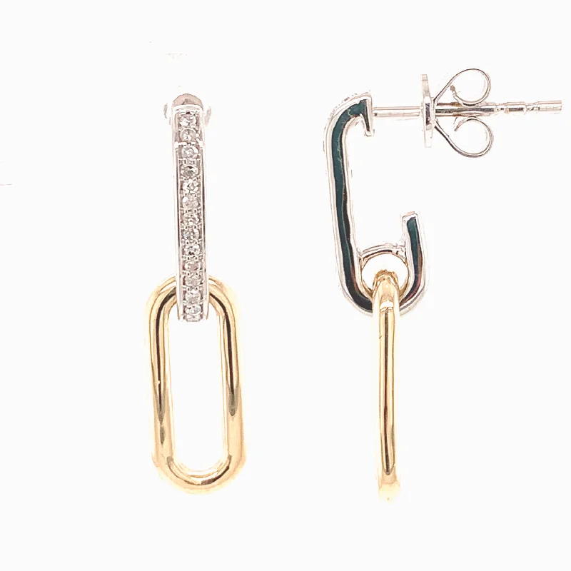 Glittery Earrings For Dazzling Nights-14K Two Tones Gold Paperclip Diamond Drop Earrings