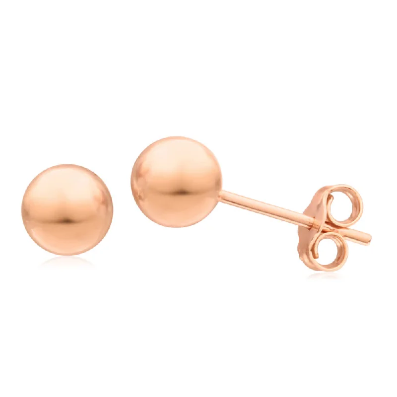 Trendy Earrings For Casual Outfits-Rose Gold Plated Sterling Silver Ball 6mm Stud Earrings