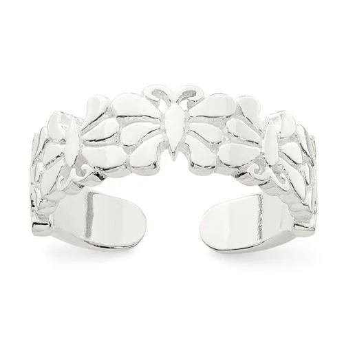 Vintage Wedding Rings For Classic Appeal-Sterling Silver Polished Butterflies Toe Ring