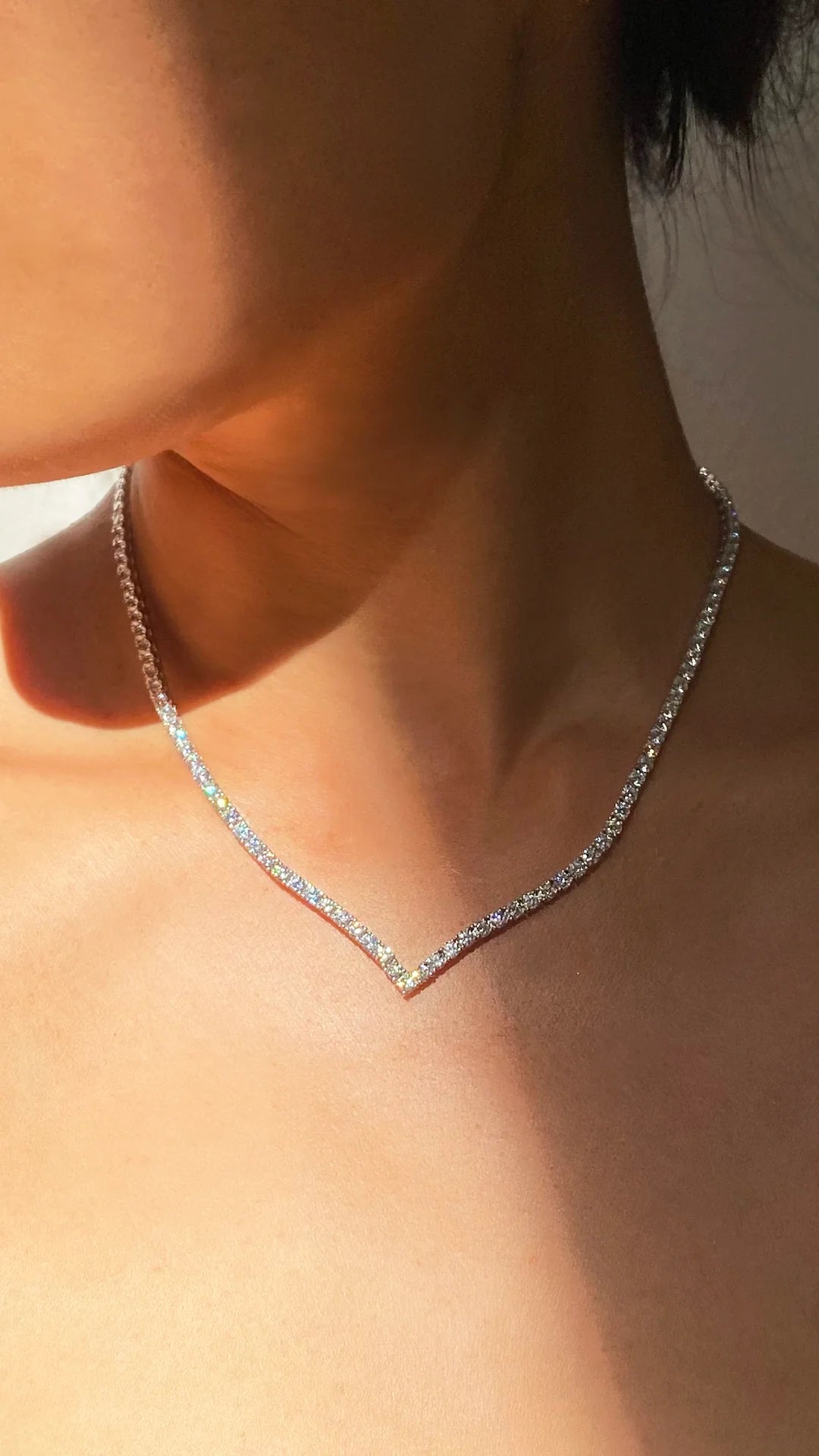 Vee-line Tennis Necklace 3mm Silver 42cm