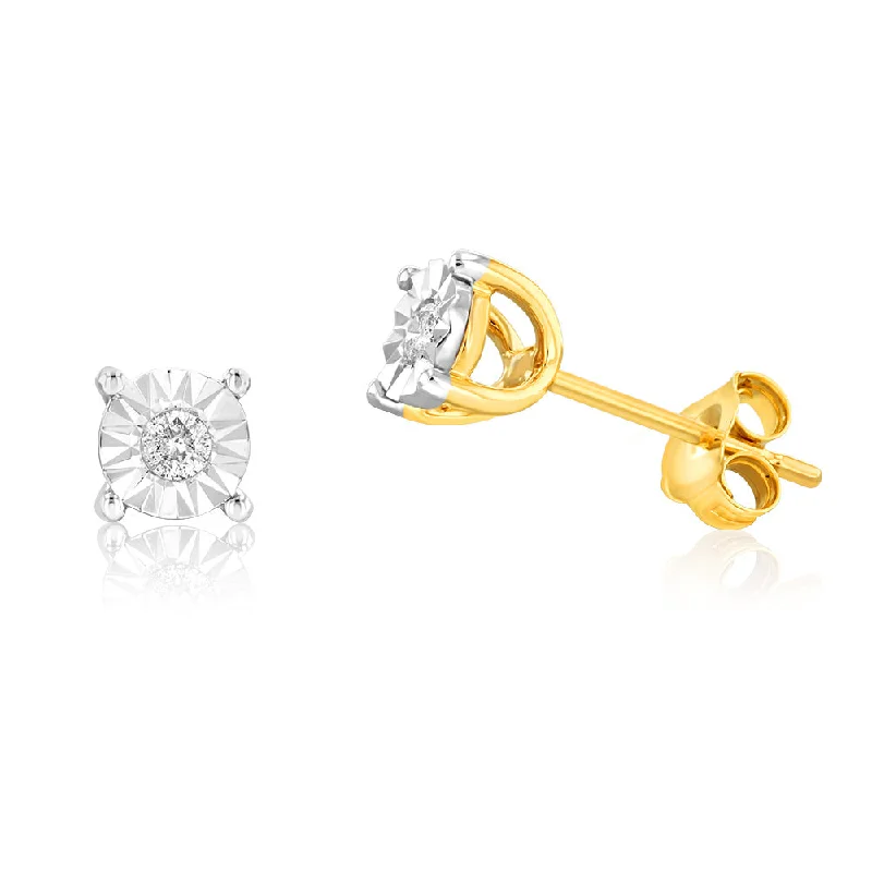 Shiny Earrings For Special Celebrations-9ct Yellow Gold 5 Points Diamond Stud Earrings