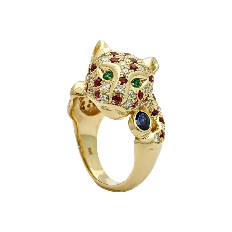 Simple Stackable Rings For Elegant Style-Magnificent Panther Diamond and Ruby Ring (14K)