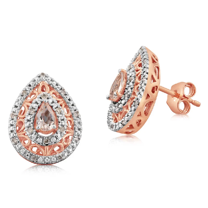 Simple Silver Earrings For Effortless Style-9ct Rose Gold Diamond And Morganite Stud Earrings