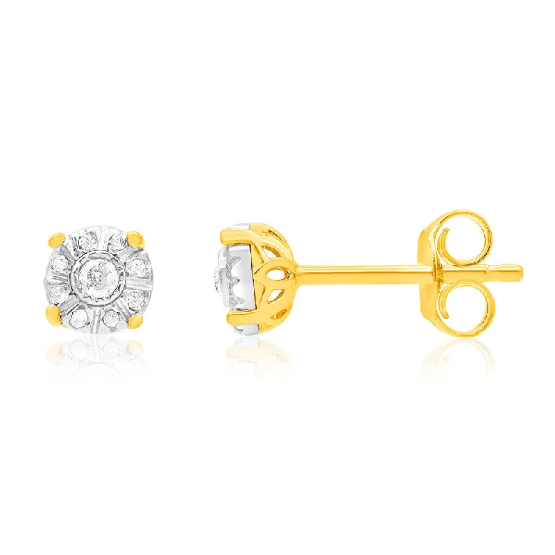 Bright Silver Earrings For Fashion Statements-Gold Plated Sterling Silver 1/10 Carat Diamond Stud Earrings