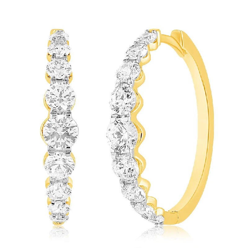 Bold Earrings For Confident Women-Luminesce Lab Grown 10ct Yellow Gold Hoop Earrings in 2 Carat Diamond